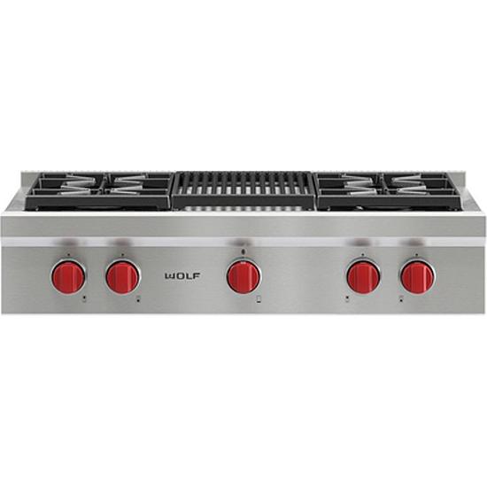 Wolf 36-inch Gas Built-in Rangetop with Infrared Charbroiler SRT364C IMAGE 1