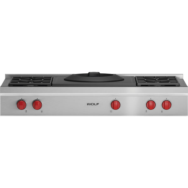 Wolf 48-inch Built-in gas Rangetop with Wok Burner SRT484W IMAGE 1